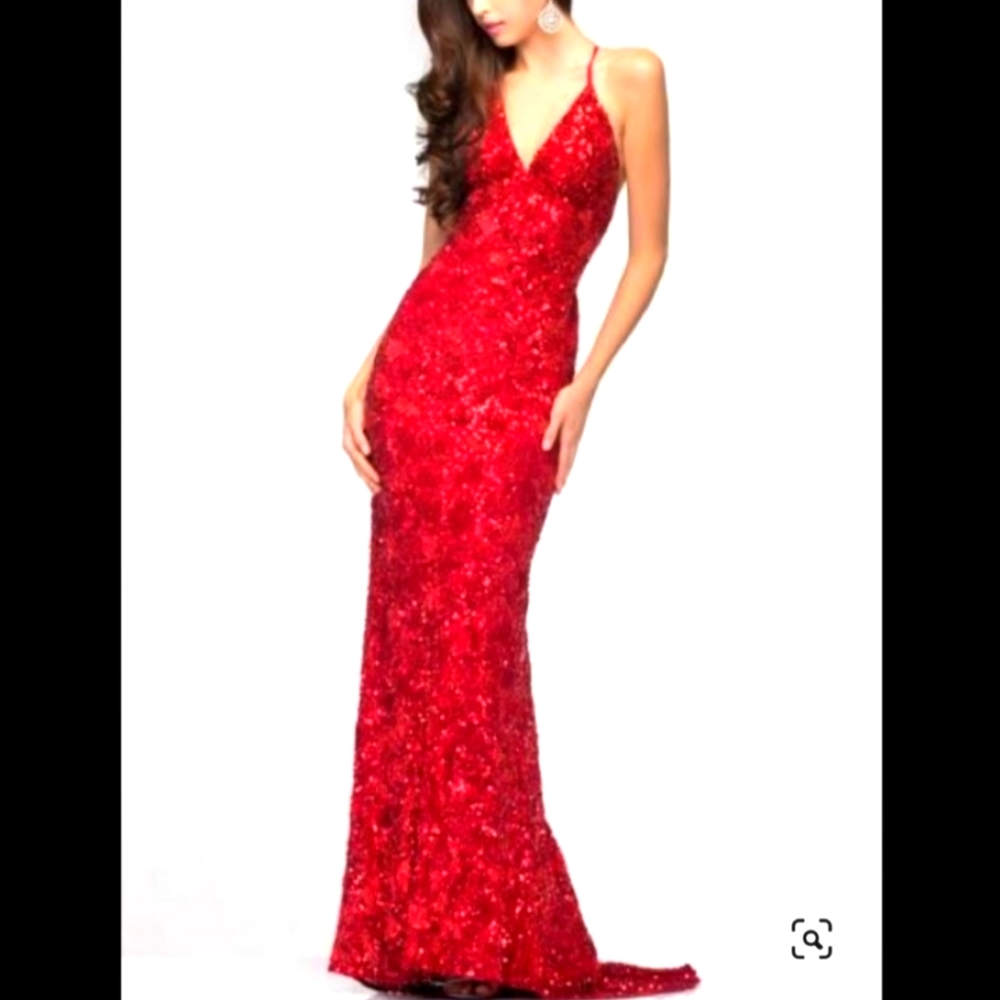 Scala silk Sequined wedding Prom Dress Size 4 red Sequins elegant